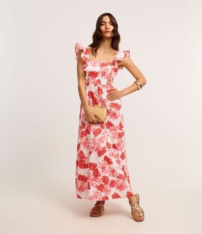 Vestido Evasê Midi en Tricolina con Estampa Floral 3