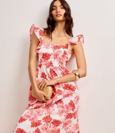 Vestido Evasê Midi en Tricolina con Estampa Floral 5