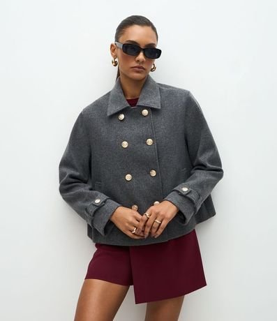 Saco Regular en Polivelour con Abotonado Doble