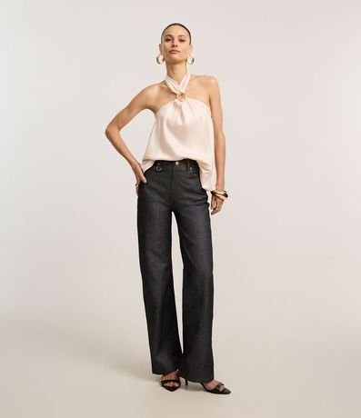 Blusa Frente Única en Satén con Aro en el Cuello Cruzada 2