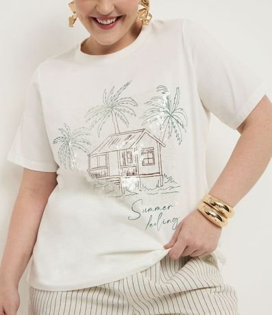 Remera con Estampa Palmeras y Lentejuelas  Curve & Plus Size