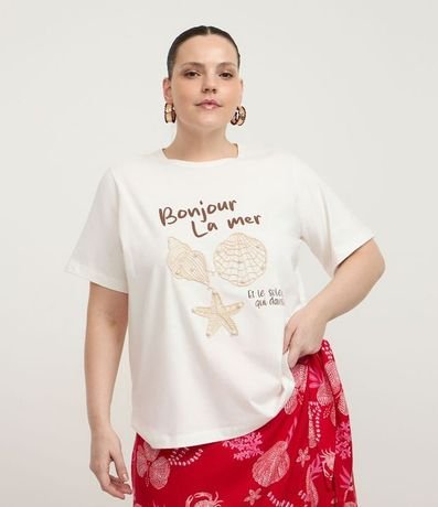 Remera Regular en Algodón con Bordado fondo do Mar Curve & Plus Size
