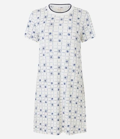 Camisón Corta en Viscosa con Estampa de Caracolas y Estrellas del Mar 4