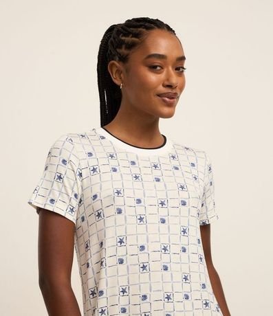 Camisón Corta en Viscosa con Estampa de Caracolas y Estrellas del Mar 2