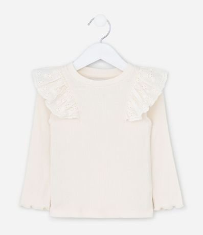 Blusa Infantil en Rib con Volado Broderie - Talle 1 a 6 años