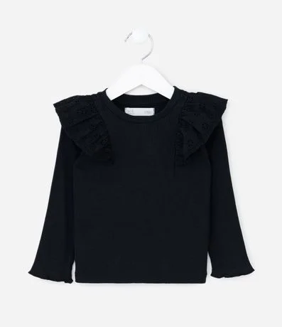 Blusa Infantil en Rib con Volado Broderie - Talle 1 a 6 años