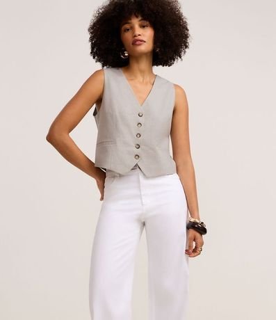 Pantalón Wide Leg Cintura Mediana en Sarga con Bolsillos 2