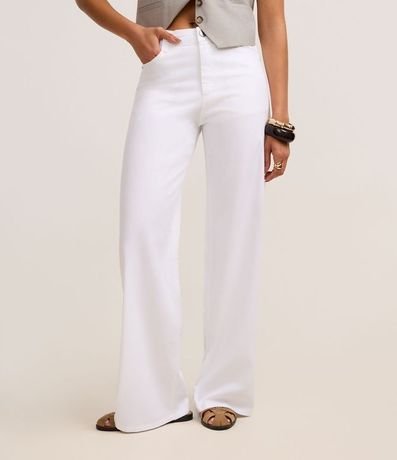 Pantalón Wide Leg Cintura Mediana en Sarga con Bolsillos 3