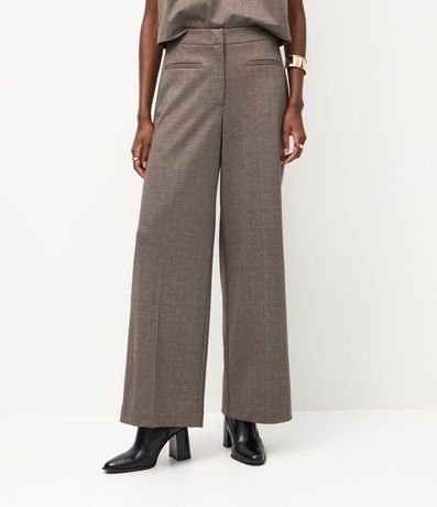 Pantalón Wide Leg en Punto Roma con Estampado de Cuadros 3