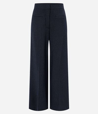 Pantalón Wide Leg en Punto Roma con Raya de Tiza 5