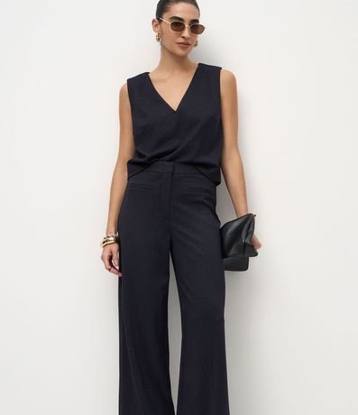 Pantalón Wide Leg en Punto Roma con Raya de Tiza 2