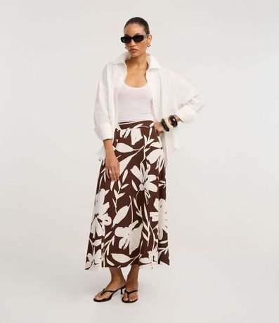 Pollera Midi en Piquet con Estampado Floral Follaje