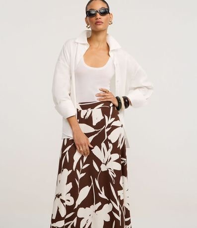 Pollera Midi en Piquet con Estampado Floral Follaje 2