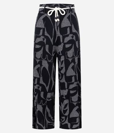 Pantalón Recto Acanalada en Viscosa con Cinturón Cuerda y Estampa Abstracta 6
