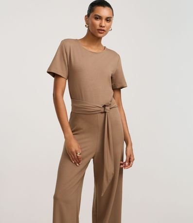 Mono en Piquet con Cinturón de Tejido y Hebilla