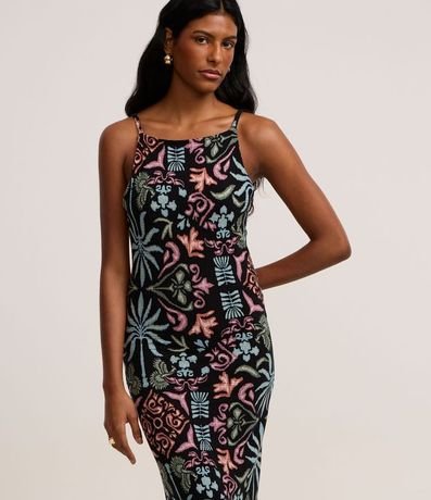 Vestido Midi Canelado en Rib con Estampa Floral 2