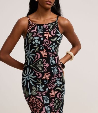 Vestido Midi Canelado en Rib con Estampa Floral 4