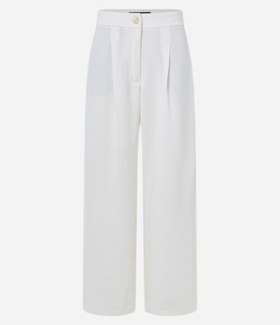 Pantalón Wide Leg Cintura Alta en Crepé Texturizado con Pliegues