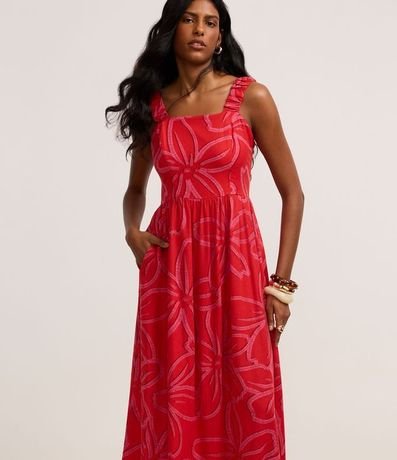 Vestido Evasê Midi en Viscolino con Estampa Floral 2