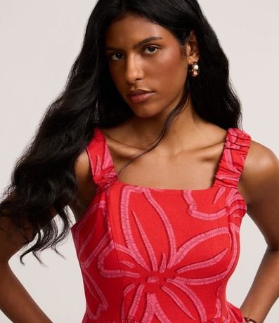 Vestido Evasê Midi en Viscolino con Estampa Floral 3