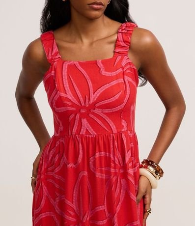 Vestido Evasê Midi en Viscolino con Estampa Floral 4