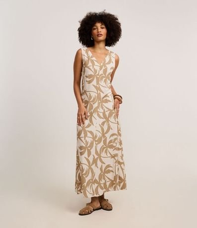 Vestido Evasê Midi en Viscolino con Estampa Follaje 2