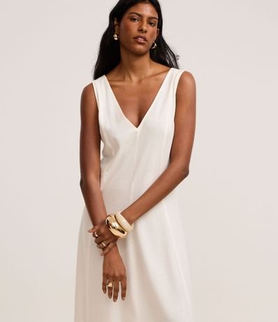 Vestido Evasê Midi en Viscolino con Escote V y Pences 2