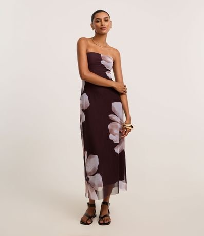 Vestido Long Midi en Tule con Estampa Floral 2