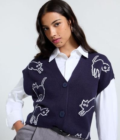 Chaleco con Botones y Estampado de Gatos 3