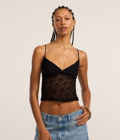 Blusa en Encaje con Breteles Finos y Textura 2