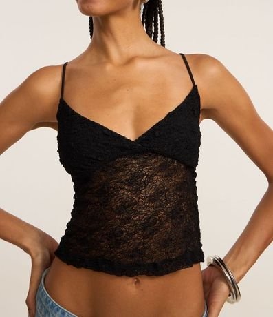 Blusa en Encaje con Breteles Finos y Textura 3