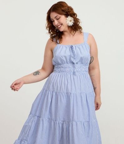 Vestido Midi en Tricolina con Rayas y Volados Curve & Plus Size