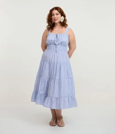 Vestido Midi en Tricolina con Rayas y Volados Curve & Plus Size 2