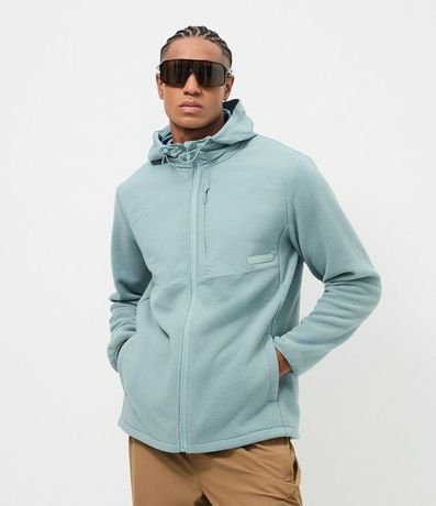Buzo Masculino de Fleece con Capucha y Recorte en Tejido Plano