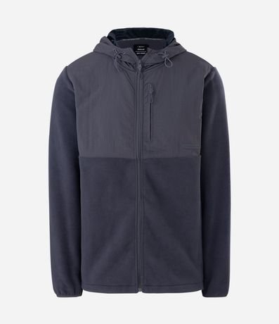 Buzo Masculino de Fleece con Capucha y Recorte en Tejido Plano 4
