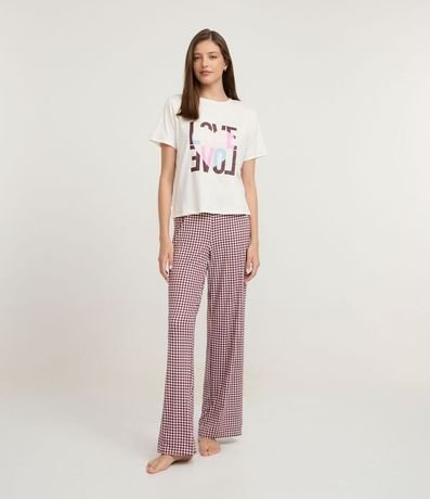 Pijama Largo Peach Touch con Pantalón de Cuadros Vichy