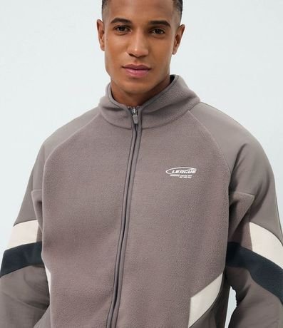 Buzo Masculino de Fleece con Cierre y Recortes Contrastantes
