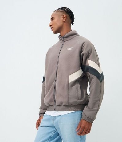 Buzo Masculino de Fleece con Cierre y Recortes Contrastantes 3
