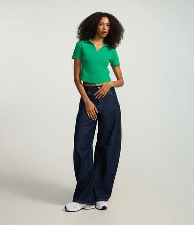 Blusa en Rib con Cuello Polo y Manga Corta 2