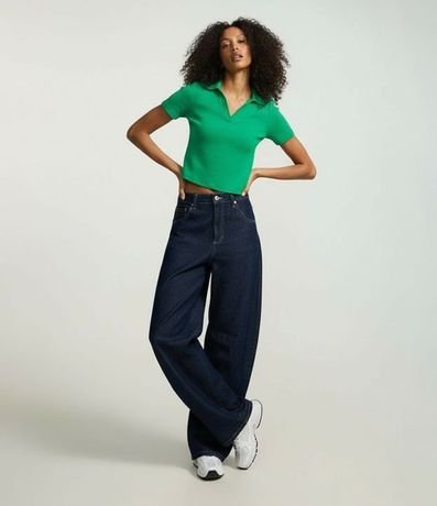 Blusa en Rib con Cuello Polo y Manga Corta 5