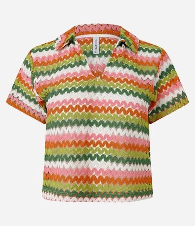 Blusa Boxy con Cuello Polo en Punto 5