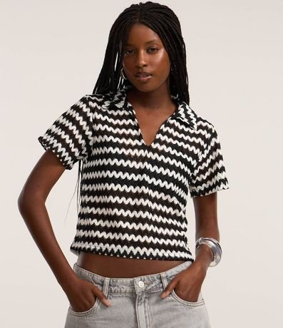 Blusa Boxy con Cuello Polo en Punto 3
