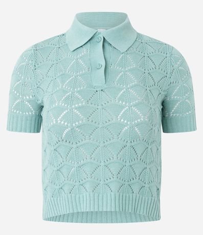 Blusa en Punto con Mix de Puntos y Cuello Polo 4