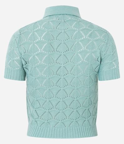 Blusa en Punto con Mix de Puntos y Cuello Polo 7