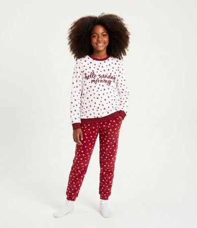Pijama Infantil de fleece con Estampa y Bordado – Talle 8 a 16 años