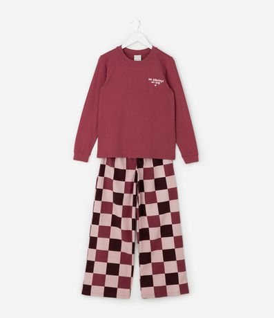 Pijama Infantil con Bordado y Estampado de Cuadros – Talle 5 a 14 años