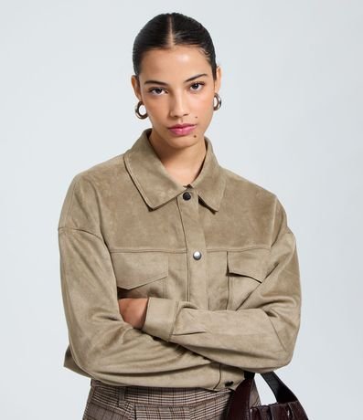 Camisa Regular en Gamuza con Bolsillo Cargo 3