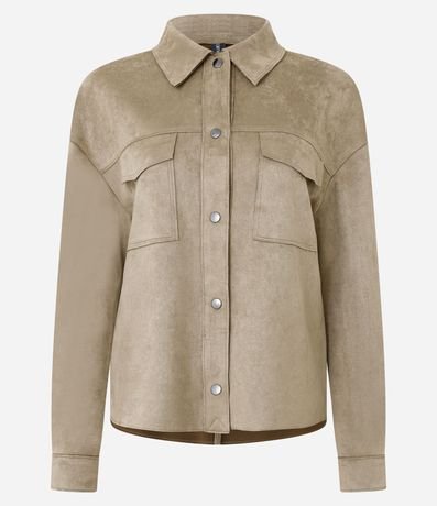 Camisa Regular en Gamuza con Bolsillo Cargo 6
