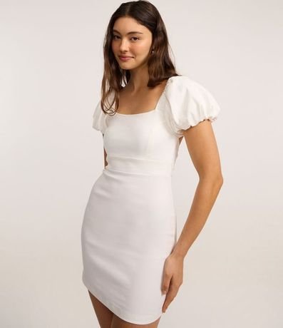 Vestido Corto en Bengalina con Manga Abullonada