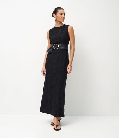 Vestido New Midi en Jersey Flocado con Textura Floral